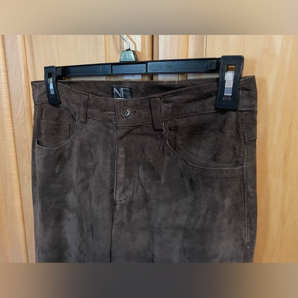 New Frontier Women's Dark Brown Suede Satin Lined Bootcut Pants Sz 2 - Picture 2 of 7